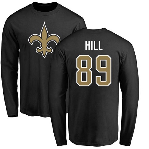 Men New Orleans Saints Black Josh Hill Name and Number Logo NFL Football #89 Long Sleeve T Shirt